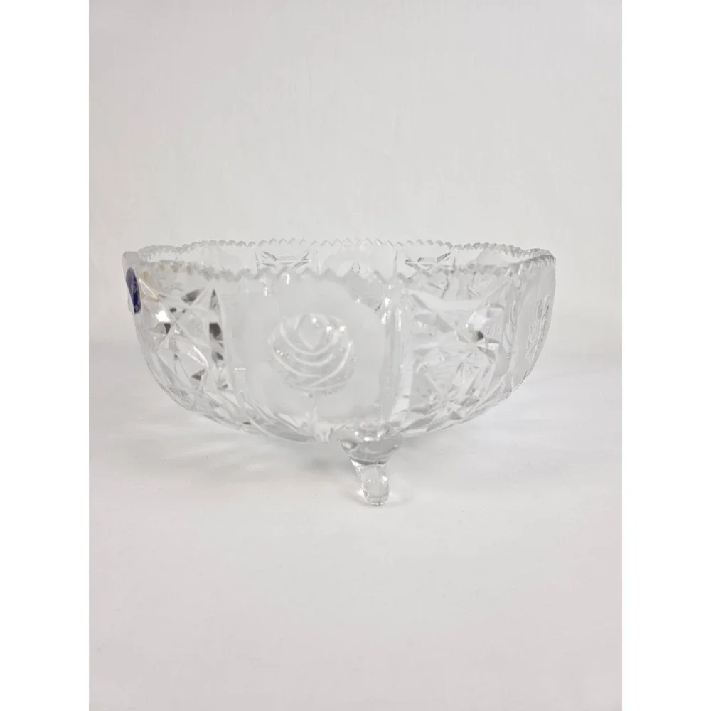 Handcrafted Italian Crystal Bowl 30% PbO Lead Glass Floral Footed‎ Sawtooth Rim